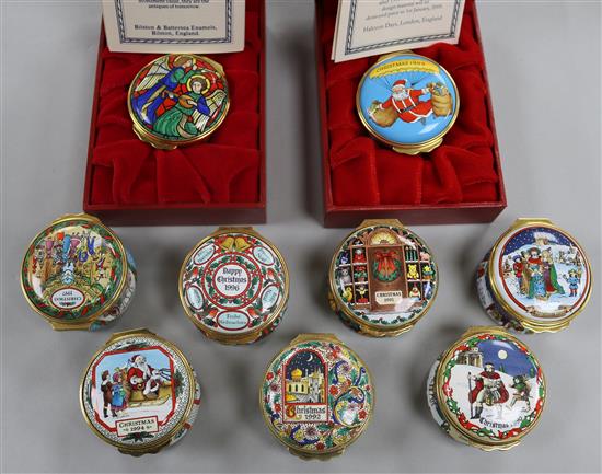 Nine Halcyon Days enamel Christmas boxes, 1990-1999